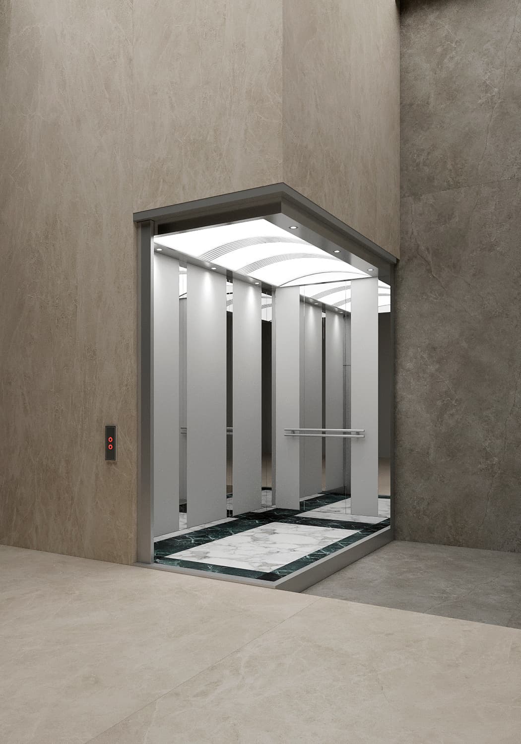 tlz-e6 premium eshikli lift, standart+ lift dizayni, zanglamaydigan lift kabina, marmar pol bilan lift, Toshkent lift ishlab chiqaruvchi