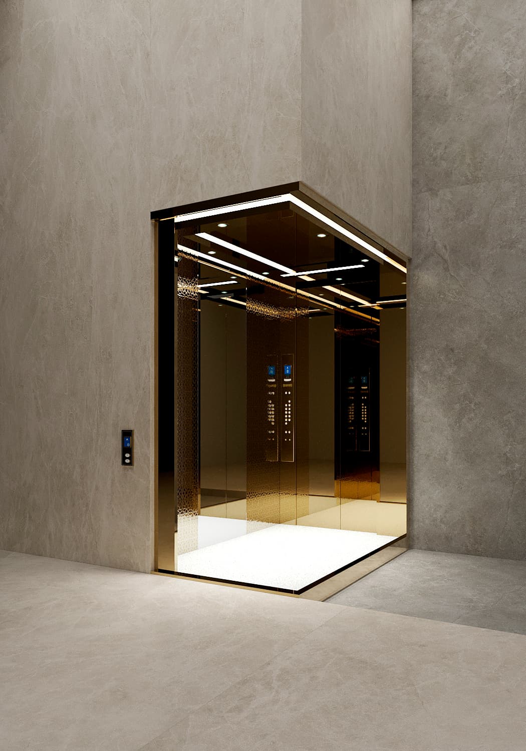 tlz-e7 mat po'lat lift, zamonaviy lift Toshkent, standart+ lift dizayn, yorqin LED yoritish, PVC polli lift