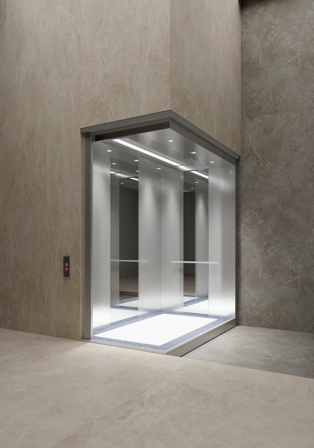 tlz-e2 standart lift modeli, arzon lift Toshkent, zanglamaydigan po'lat eshik, energiya tejovchi tizim, PVC qoplamali lift